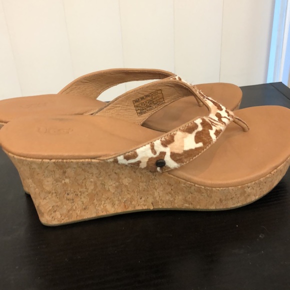 Ugg Natassia calf hair cork Wedge Flip Flop Sandals size 10 - Picture 10 of 10